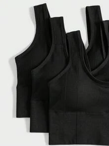 SHEIN Daily&Casual 3pcs Seamless Sports Bra - Black - View 3