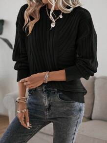 SHEIN Clasi Chất rắn Thả vai Áo len - màu đen - Xem 1