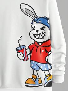 Manfinity RebelGame Loose Fit Men's Rabbit Print Long Sleeve Casual Hoodie - White - View 3