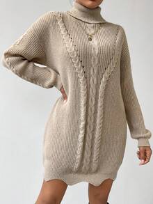 SHEIN Essnce Áo cao cổ Xoắn Dan Thả vai Cắt vỏ sò Đầm Áo len Không có thắt lưng - Xám - Xem 4