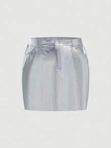 SHEIN ICON Hơn Cao eo Kim loại Váy - Bạc - Xem 1