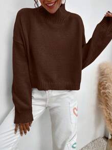 SHEIN Essnce Cổ giả Thả vai Áo len - Cà phê nâu - Xem 3