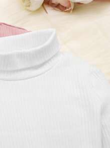 SHEIN Baby Girl 3pcs Ribbed Knit Turtleneck Bodysuit - Multicolor - View 4
