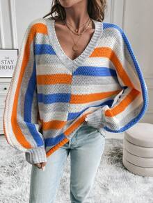 SHEIN LUNE Mẫu sọc tay cánh Áo len - Nhiều màu - Xem 4