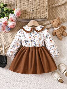 Baby Girl Floral Print Peter Pan Collar 2 In 1 Dress - Multicolor - View 2