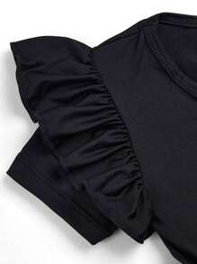 小女童荷葉邊網紗覆蓋Tutu洋裝 - 黑色 - 查看 5