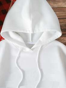 SHEIN EZwear Hoạt hình Mèo & Khẩu hiệu Dây rút Lót nhiệt Hoodie - trắng - Xem 3