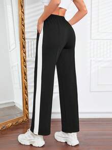 標語圖案拼接側邊接縫運動褲 - 黑色 - 查看 2