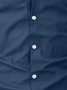 Manfinity Mode Men's Button Down Solid Color Long Sleeve Shirt, Fall - Navy Blue - View 4