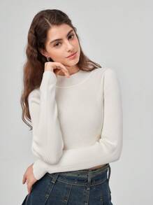 Forever 21 女款白色圓領長袖毛衣