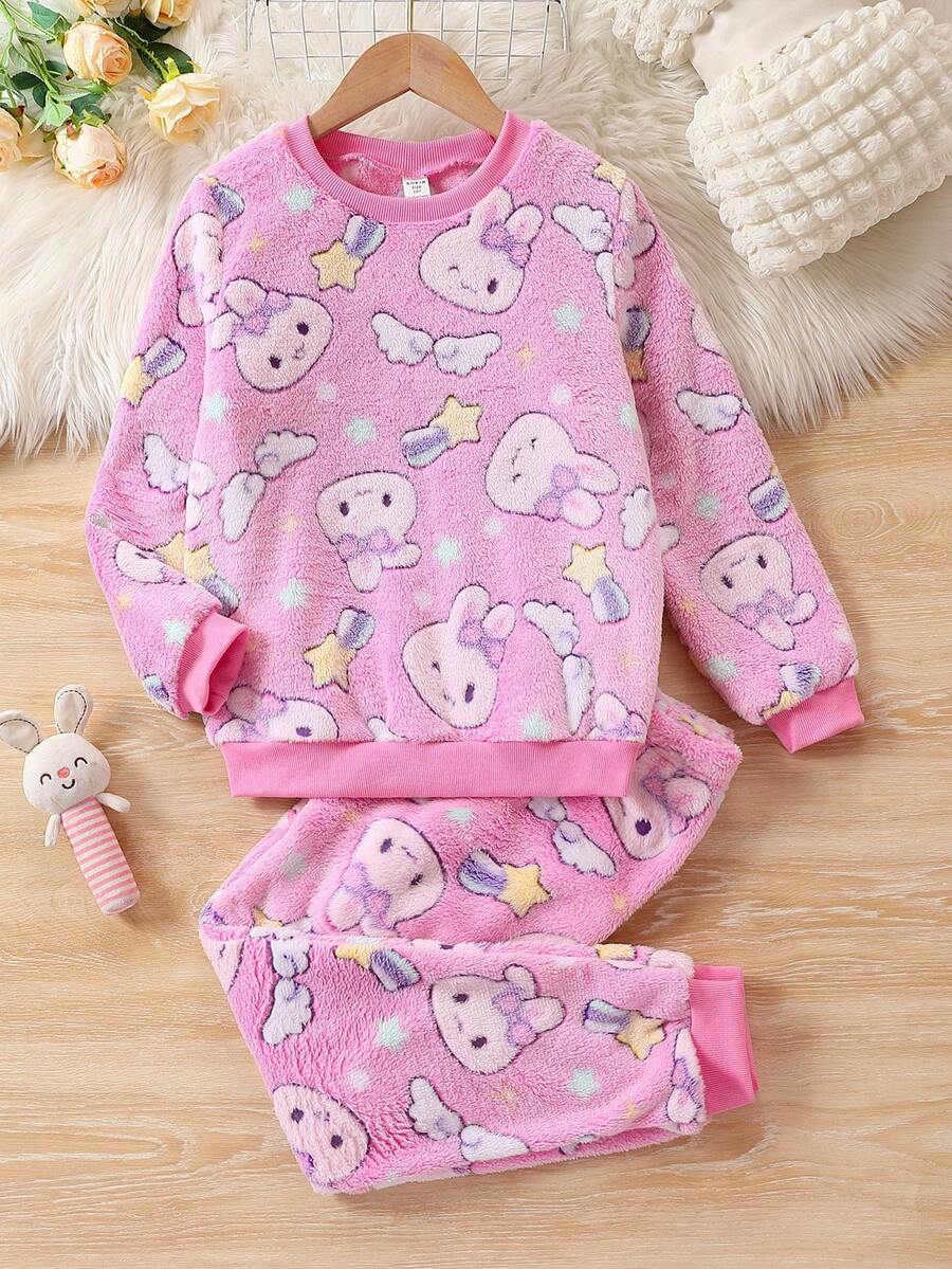 Tween Girl Cartoon Graphic Flannel PJ Set - Multicolor - View 1