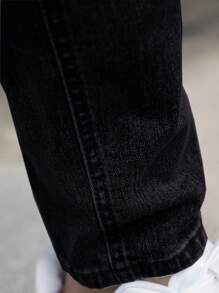 Quần Jeans Nam Nút Túi Dây kéo màu trơn - Màu xám đen - Xem 4