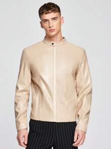 Manfinity NXTstreet Outerwear Pria Kantong Zip Tombol Depan Plain Casual - Aprikot - View 1