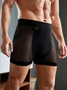 Men Solid Hollow Out Boxer Brief 6 Pcs, - Black - View 3