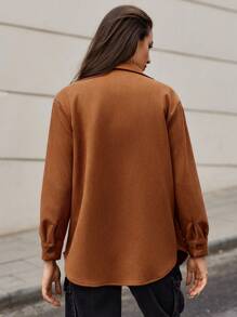 EURMUSE Flap Pocket Drop Shoulder Jacket - Camel - View 2