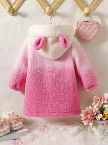 Vestido sudadera con capucha de peluche degradado para bebé niña, otoño - Rosa - Ver 2