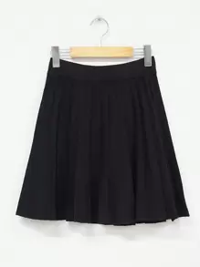 DAZY Solid Pleated Knit Skirt Without Belt Fall/Winter - Black - View 2