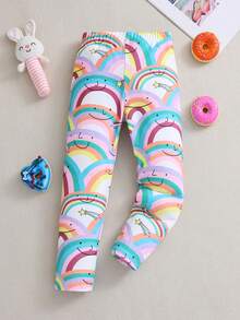 SHEIN 女小童彩虹&卡通圖案緊身打底褲