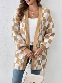 SHEIN Privé Women's Plaid Half-open Cardigan - Multicolor - View 4