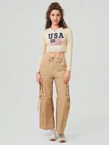 Forever 21 女款美國國旗印花短上衣 - 杏色 - 查看 3