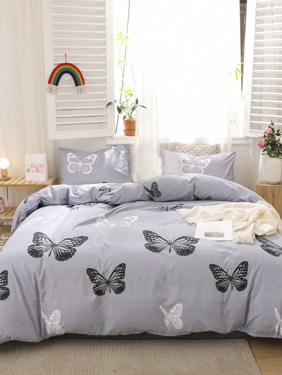 Set de cama con mariposa sin relleno - Gris - Ver 1