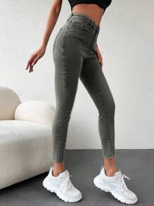 SHEIN Cottnline Slim Fit Jeans - Grey - View 4