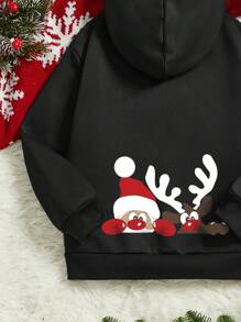 男童圣诞印花保暖连体卫衣 - 黑色 - 查看 3