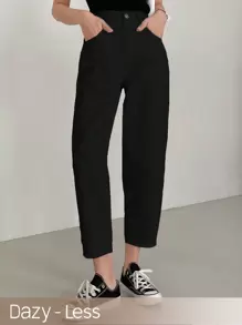 Dazy-Less Jeans unicolor de pierna recta crop