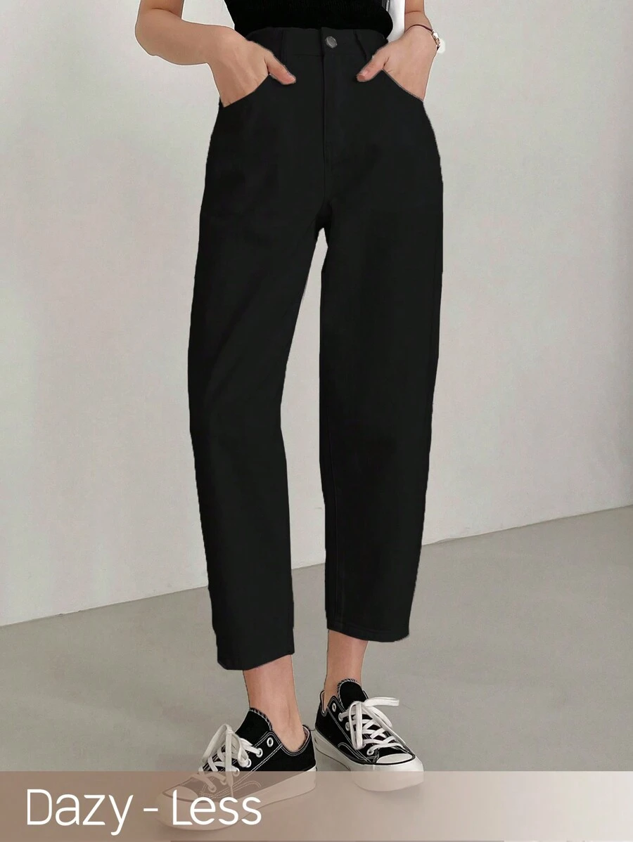 Dazy-Less Jeans unicolor de pierna recta crop