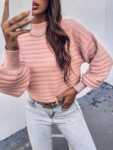 SHEIN LUNE 休閒女式下垂肩毛衣 - 粉色 - 查看 3