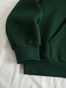 SHEIN EZwear In Giáng sinh Túi kangaroo Dây rút Lót nhiệt Hoodie - Màu xanh lá cây đậm - Xem 5