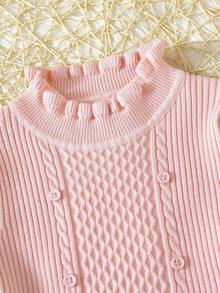 SHEIN Cô Gái Trẻ Cổ diềm Đồ đan Ribbed Áo len - Hồng - Xem 3