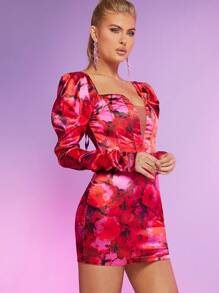 Hauture Vestido Bodycon De Manga Inflada Com Estampa Floral - Multicolorido - Ver 6