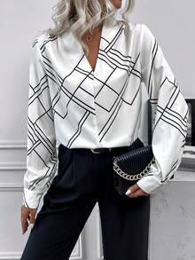 SHEIN Clasi In Địa lý Cổ v Áo sơ mi - trắng - Xem 5