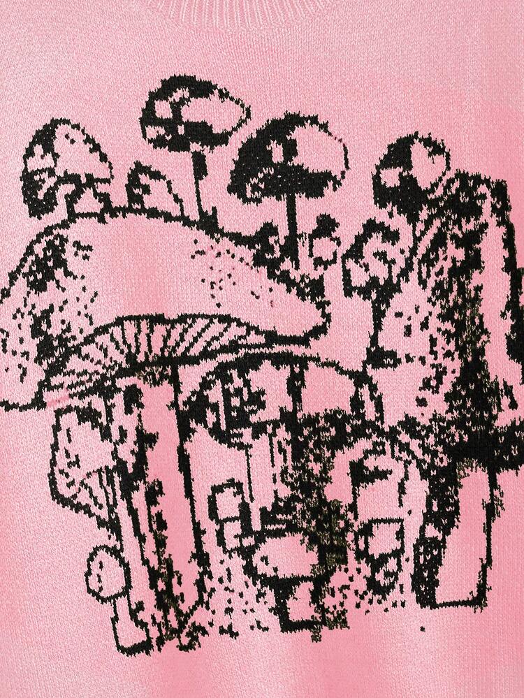 Plus Mushroom Pattern Drop Shoulder Sweater Knit Pullover Fall Winter Sweater