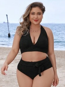 SHEIN Swim Curve Plus Size Bikini Set - Black - View 4