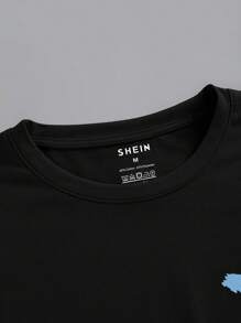 Manfinity Dauomo Men's Printed Crew Neck Short Sleeve T-shirt With Text And Cartoon Patterns - Black - View 3