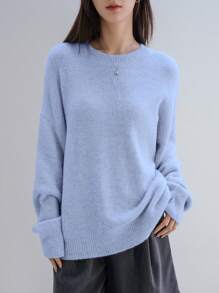 DAZY Chất rắn Thả vai Áo len - Màu xanh lam - Xem 5