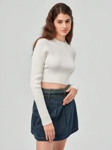 Forever 21 女款白色圓領長袖毛衣