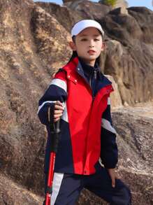 SHEIN 年轻女孩单件拉链拼色连帽棉服外套 - 彩色 - 查看 5