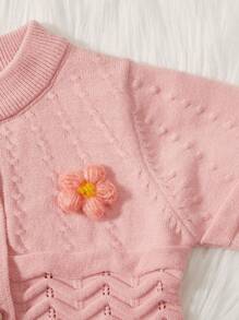 Em bé Cô gái 3D Hoa Chi tiết Nút-Mặt trước Áo len Mở - Bụi hồng - Xem 7
