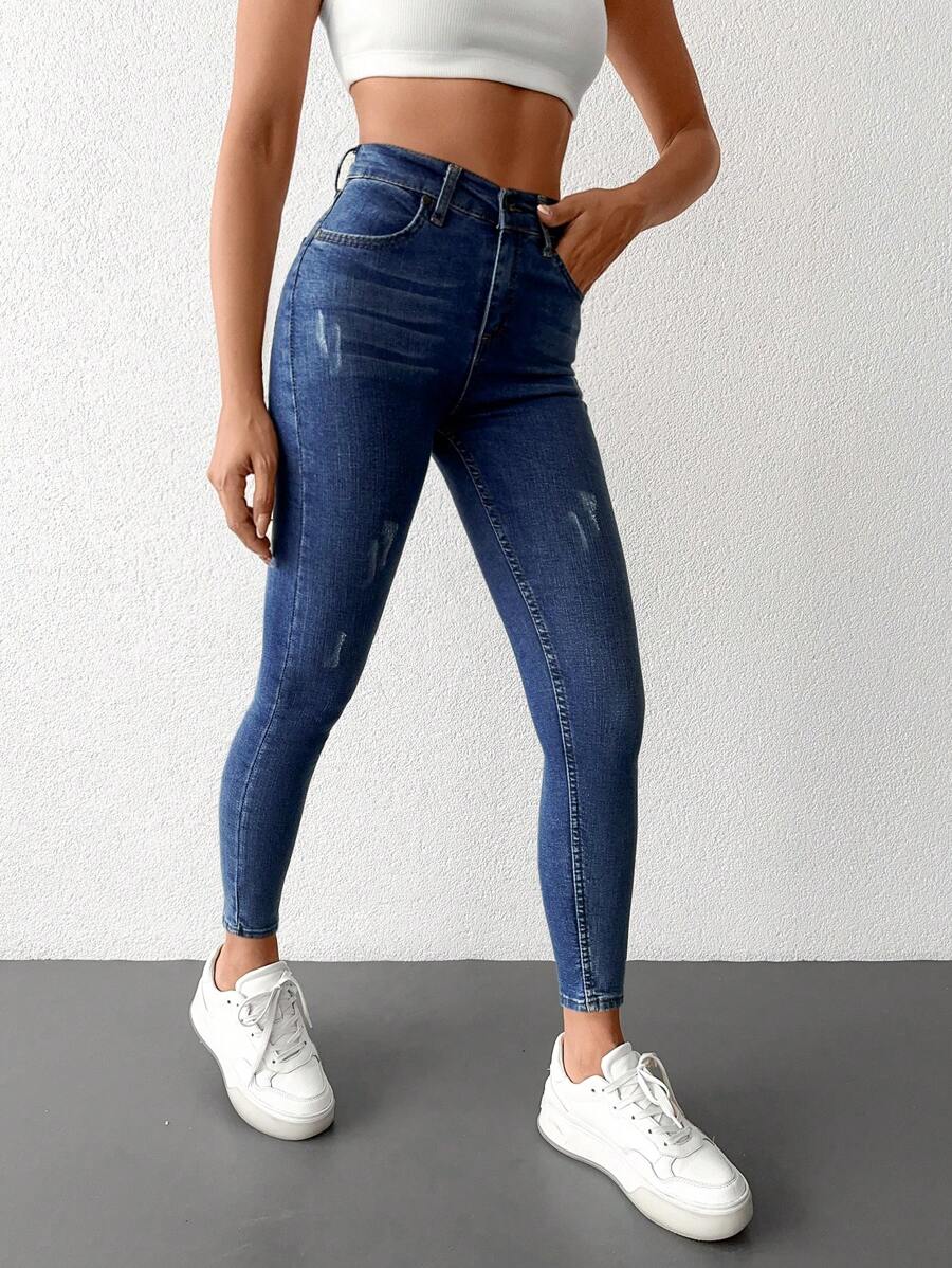 EURMUSE Quần Jeans Denim Ôm Dáng Hình Râu Mèo 98% Cotton Cho Nữ - Màu xanh lam - Xem 1
