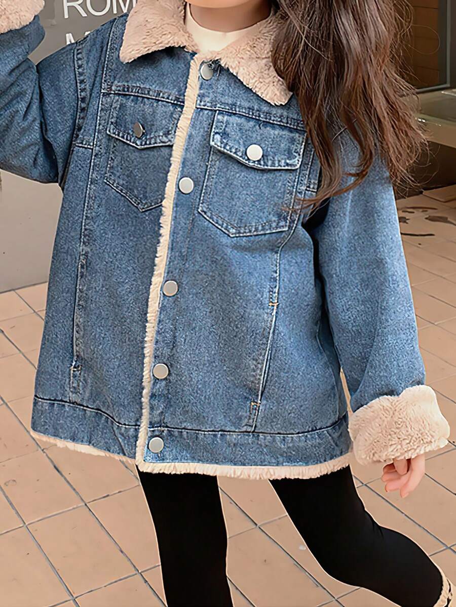 女童時髦洋氣加絨牛仔外套