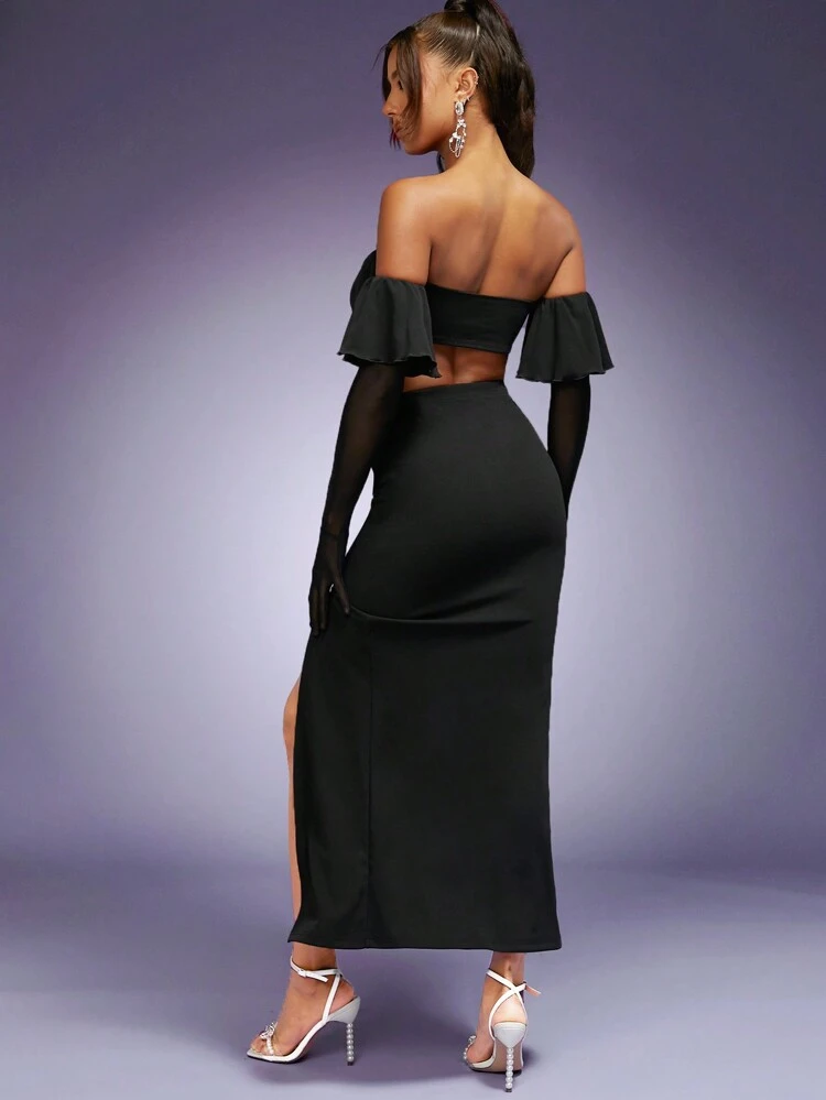 Off Shoulder Ruffle Top & Skirt Two Piece Set