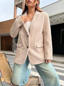 SHEIN EZwear Túi có nắp Single-breasted Bộ đồ Áo khoác - màu nâu - Xem 5