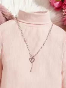 SHEIN Tween Girl 2pcs/Set Long Coat And Knitted Dress Set - Pink - View 5