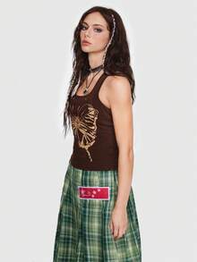 ROMWE Butterfly Print Tank Top - Brown - View 6