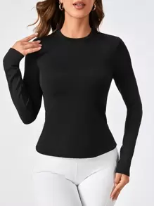 Easithlete Solid Slim Fit Sports Tee - Black - View 5