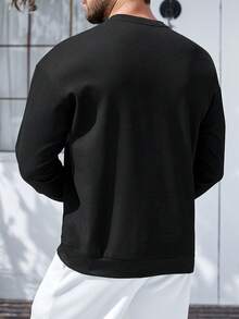 Manfinity Homme Loose Men's Solid Color Drop Shoulder Sweatshirt - Black - View 2