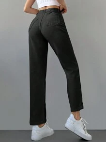 EURMUSE Jeans con cremallera crop - Negro - Ver 2